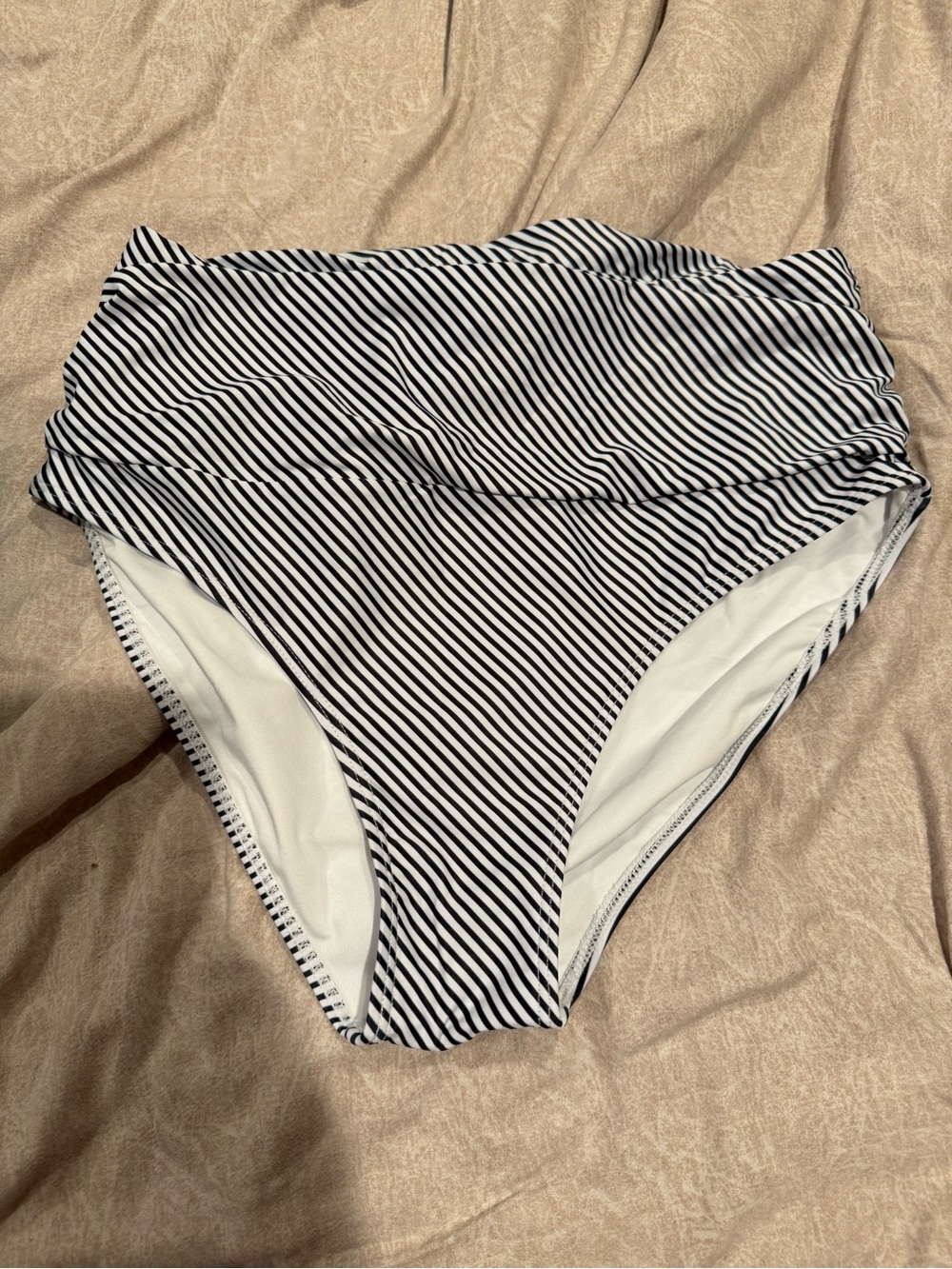 High-Waist Black & White Striped Bikini Bottom
